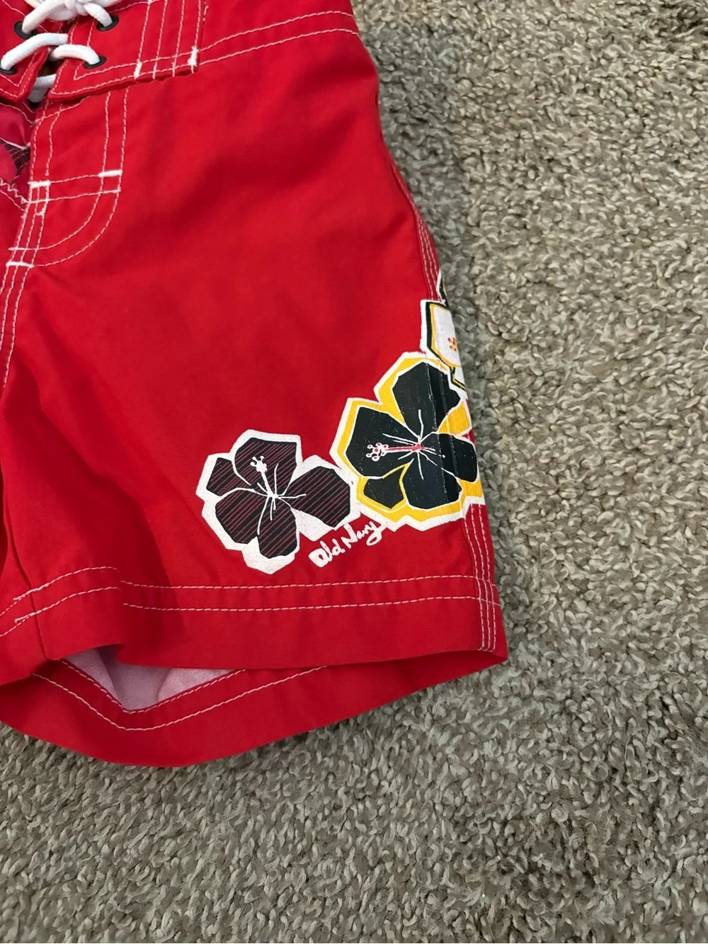 Old Navy Red and Navy Floral-Trim Baby Swim Shorts